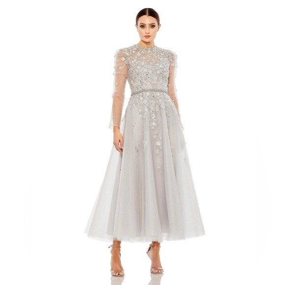 Mac Duggal 20444 NWT Embellished Gathered Long Sleeve A Line Gown - Picture 1 of 8